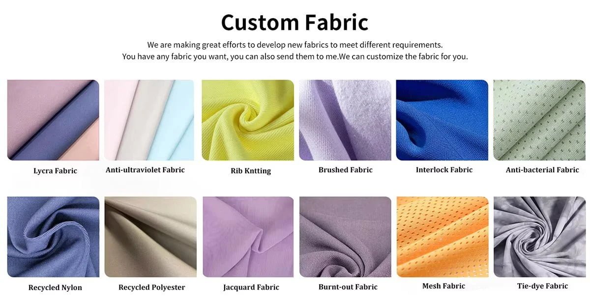 Fabric swatches and material options for yoga wear