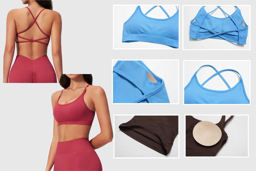 Sports tops fabric texture neckline sleeve and stitching details